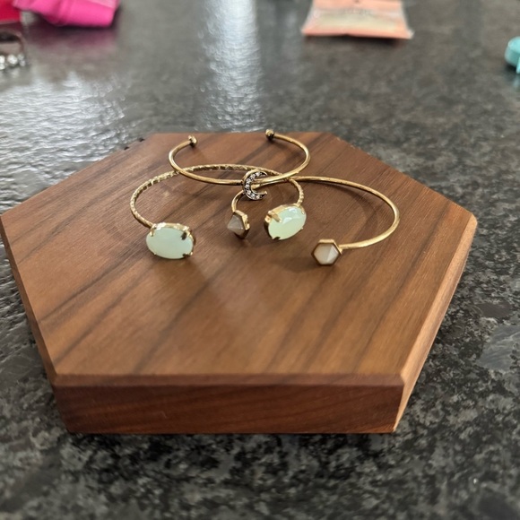 BOHO CUFF BRACELET BUNDLE WITH SEAGLASS GREEN AND MUDDY GRAY STONE & MOON DETAIL - Picture 4 of 4